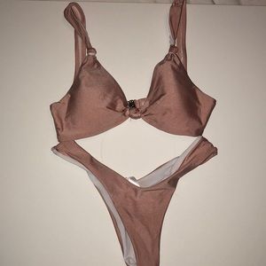 Metallic pink thong bikini